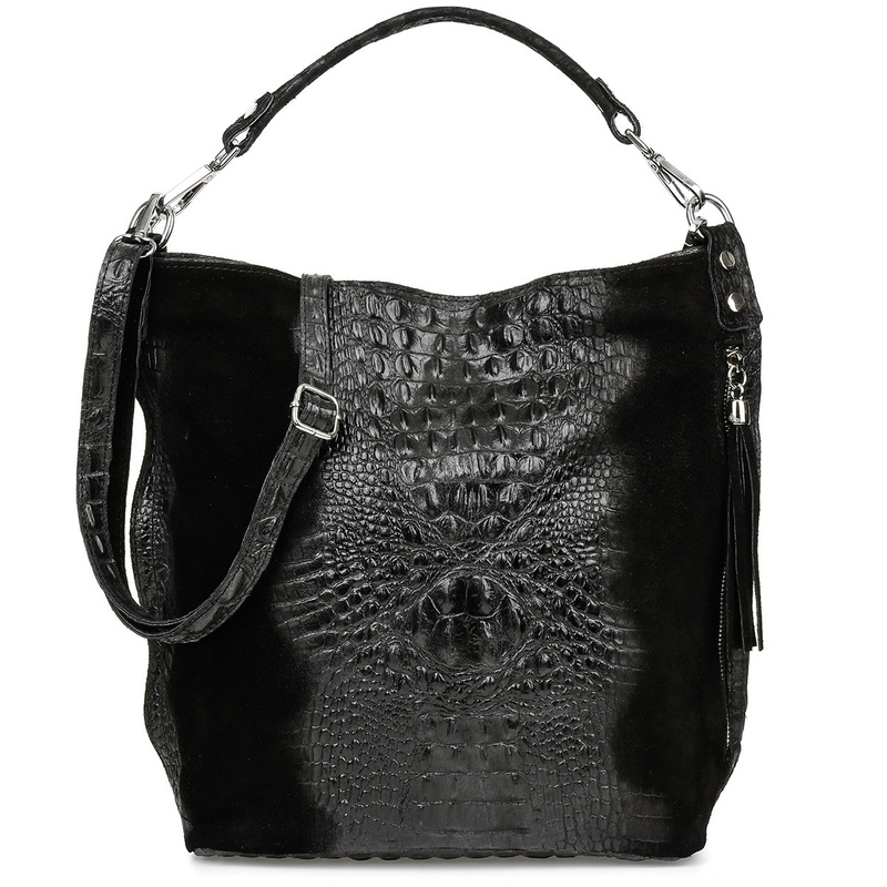 Czarna torebka skórzana zamszowa shopper W10