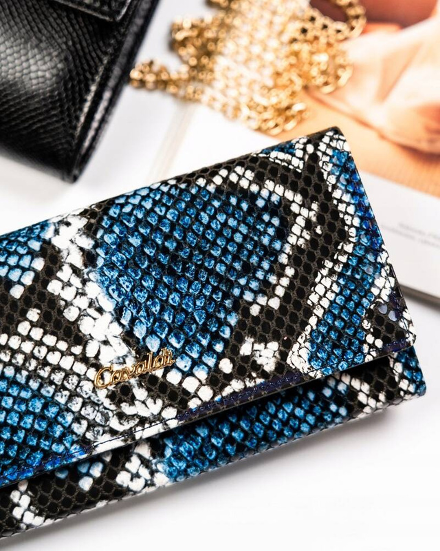 Podłużna portmonetka Stylowy damski portfel ze wzorem skóry węża Cavaldi