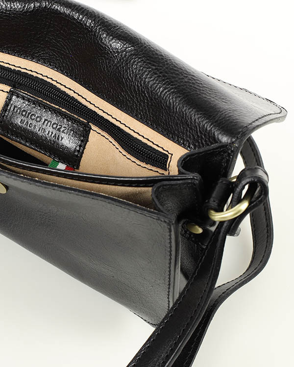 Czarna skórzana torebka saddle bag półksiężyc sztywna skóra - MARCO MAZZINI