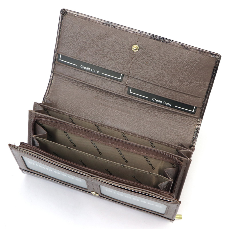 Gregorio damski portfel podłużny skórzana duża portmonetka w motyle