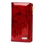 Duży lakierowany damski podłużny portfel w motyle