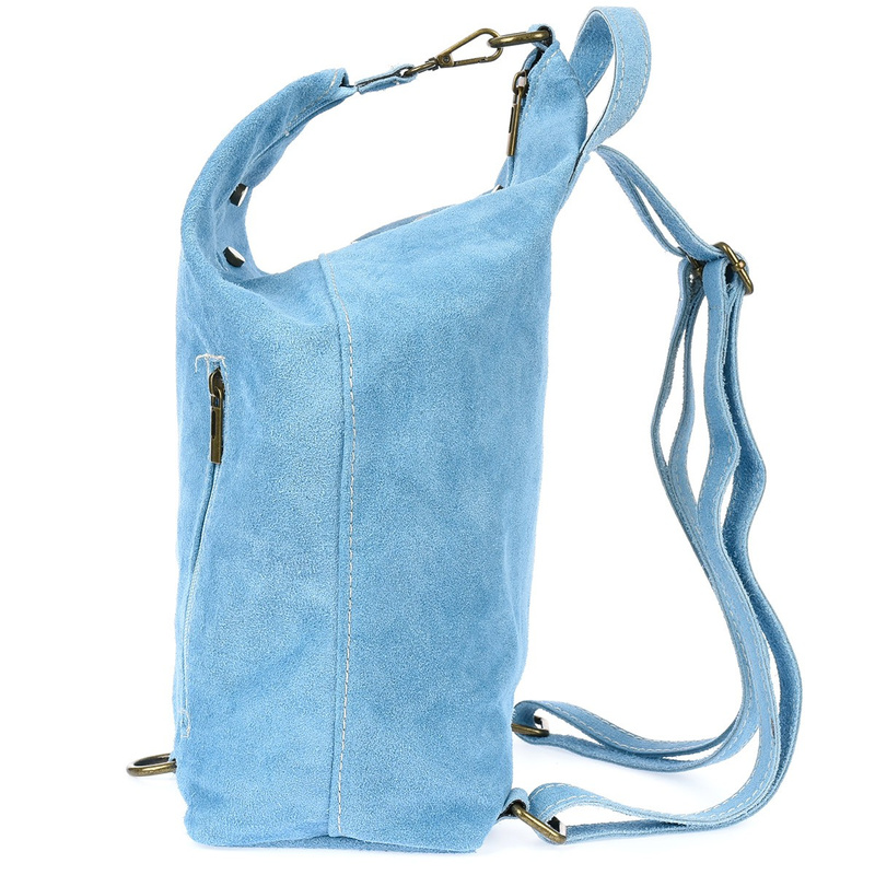 Błękitny plecak damski zamszowy skórzany na ramię Włoski W14