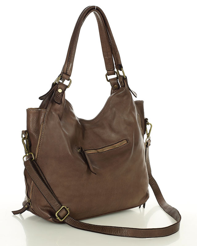 Torba skórzana wysokogatunkowa na ramię styl miejski shoulder leather bag - MARCO MAZZINI czekoladowy brąz