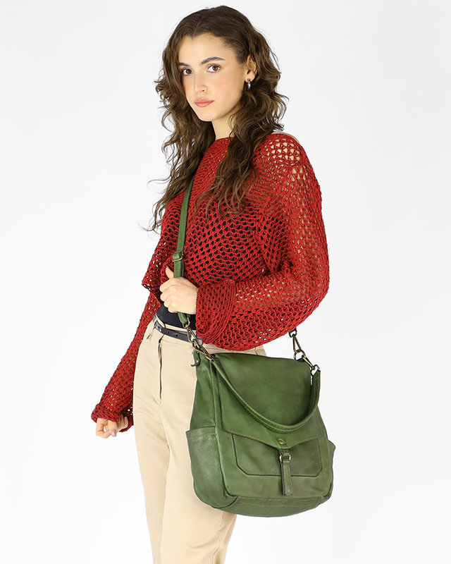 Wygodna torba damska na ramię skóra naturalna vera pelle - MARCO MAZZINI zielona