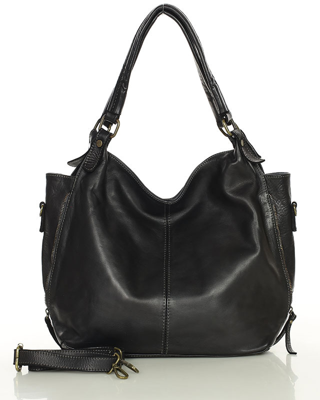 Torba skórzana wysokogatunkowa na ramię styl miejski shoulder leather bag - MARCO MAZZINI czarna
