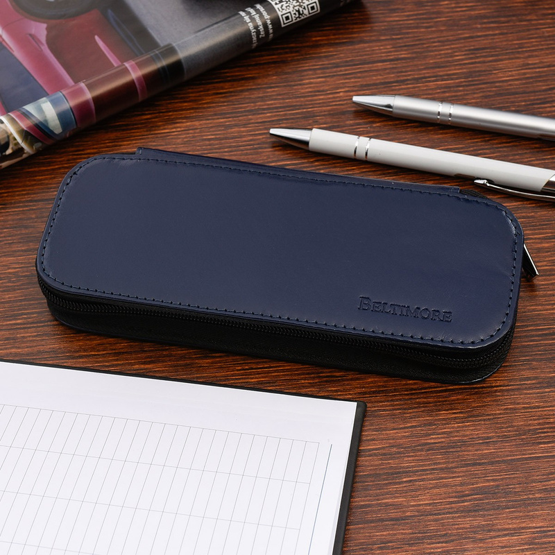 Granatowy piórnik Skórzany etui na pióro Beltimore J05