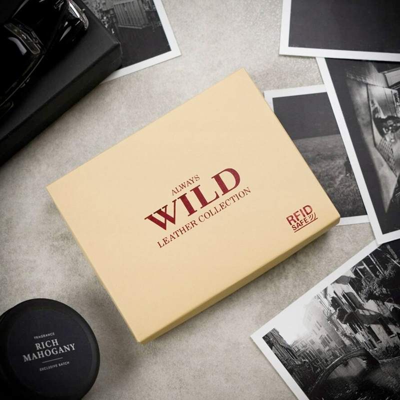 Portfel Skórzany Męski Zapinany Brązowy RFID Wild Skóra Naturalna