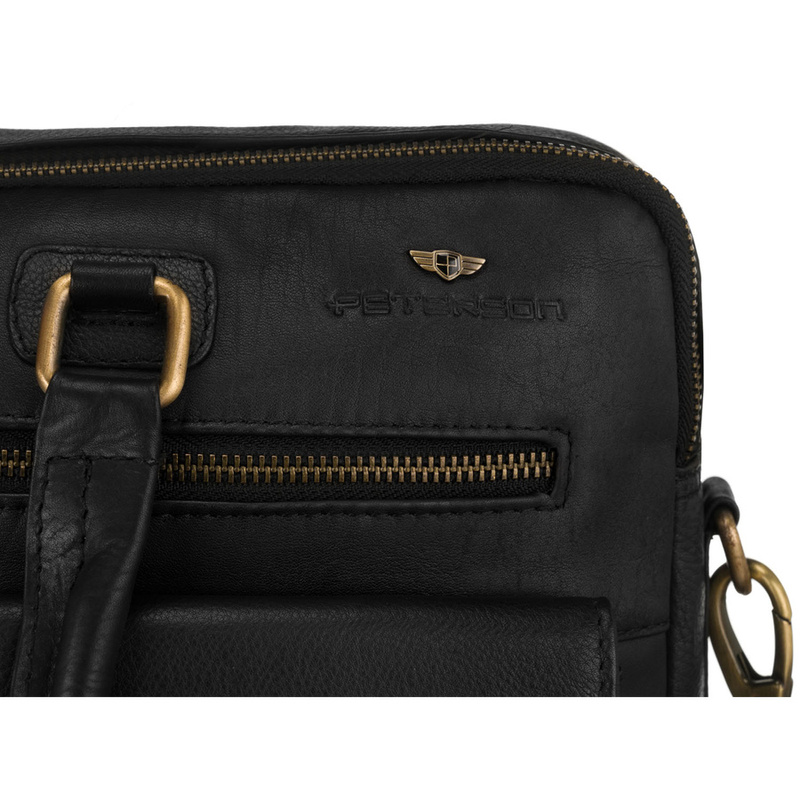 Męska torba na laptopa ze skóry naturalnej w czarnym kolorze - Peterson