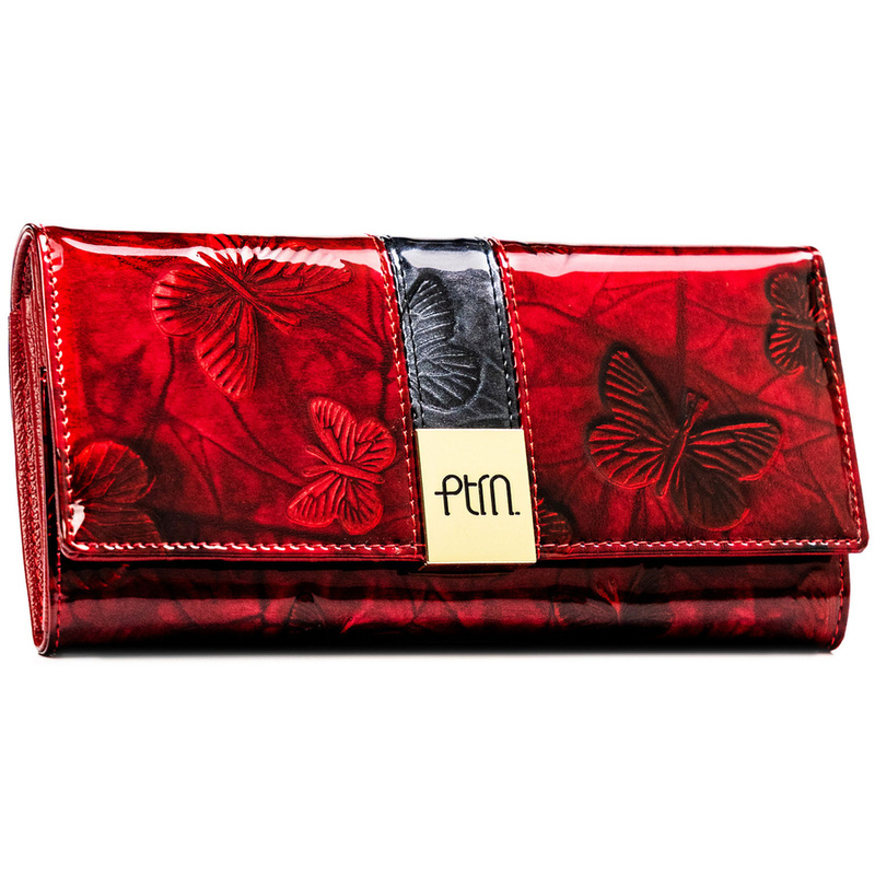 Lakierowany portfel damski ze skóry naturalnej w czerwonym kolorze - Peterson