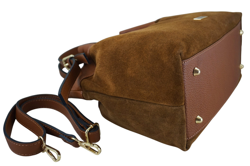 Elegancka torebka damska z naturalnego zamszu - Brązowa jasna