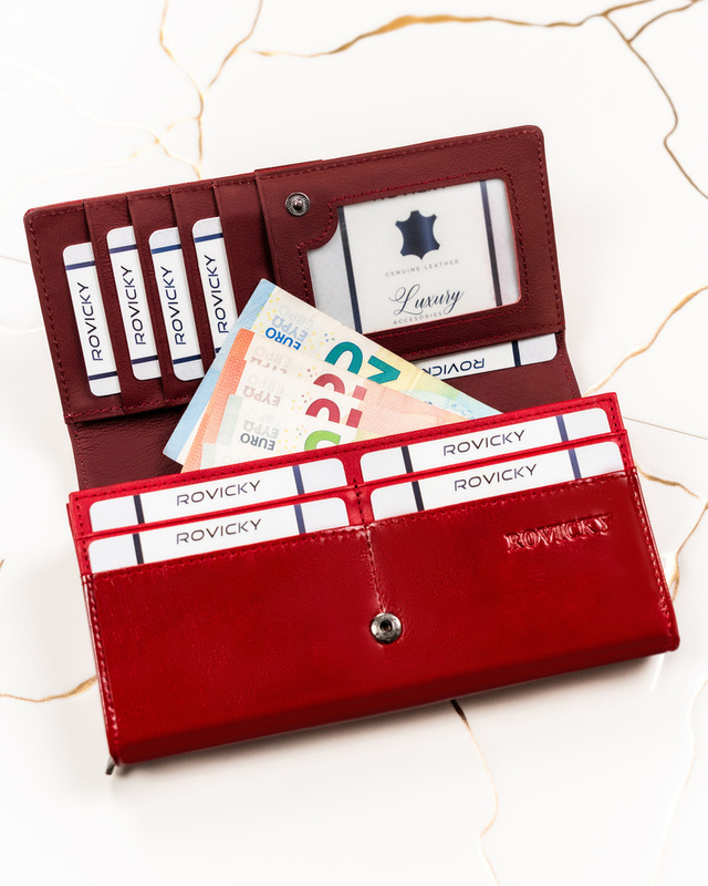 Rovicky damski duży portfel skóra naturalna i eko podłużna portmonetka