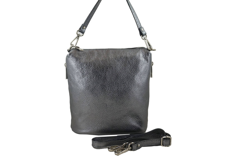 Listonoszka metalizowana na ramię skórzana - Srebrna