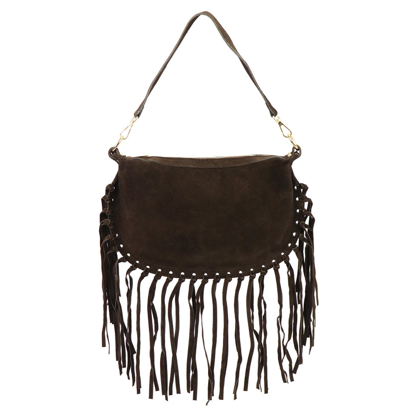 Luka Zamszowa damska listonoszka skórzana z frędzlami torebka na ramię