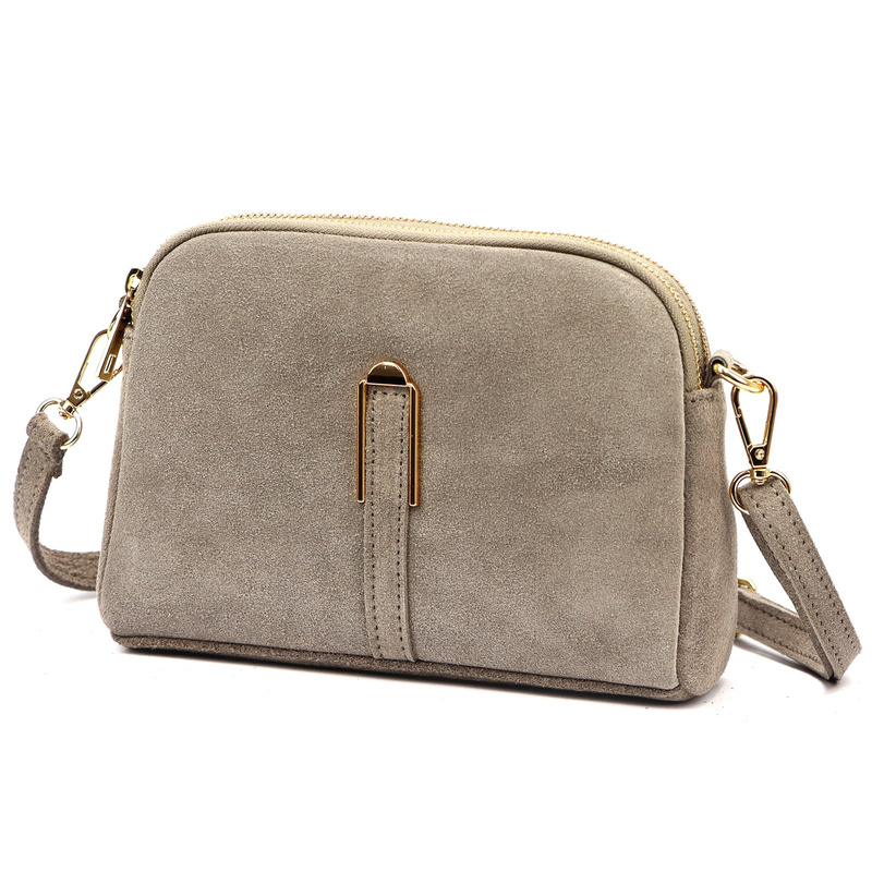 Dwukomorowa damska listonoszka skórzana zamszowa torebka na ramię Luka