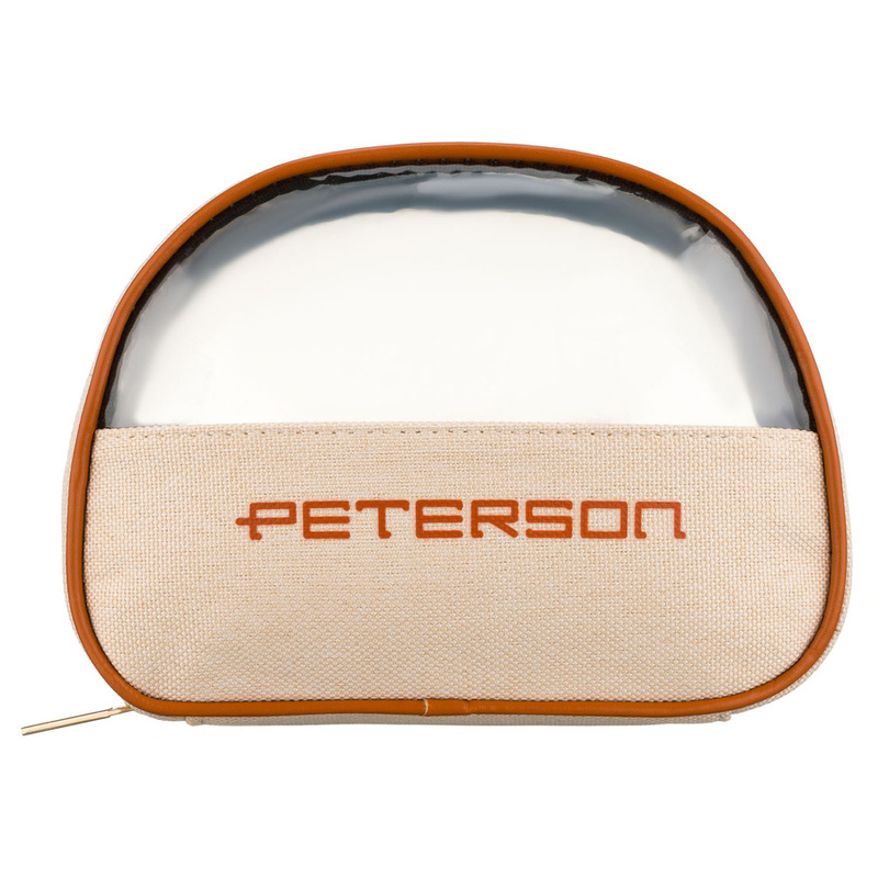 Beżowo-brązowa kosmetyczka z tkaniny syntetycznej z przezroczystym panelem, zamykana suwakiem - Peterson