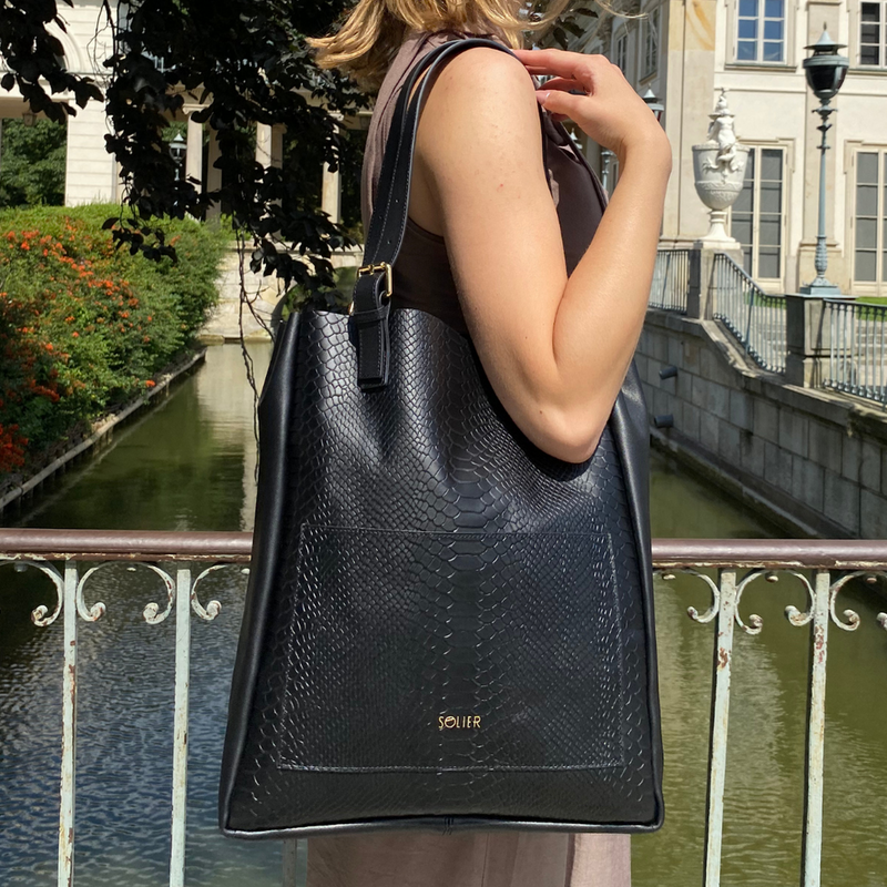 Skórzana torba shopper damska FL27 Fiore czarny wąż