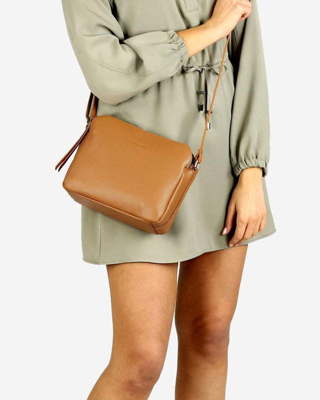 Torebka skórzana crossbody listonoszka dwie komory - MARCO MAZZINI brąz camel
