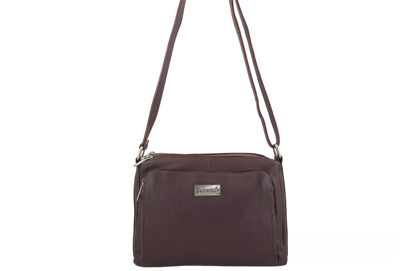 Listonoszka skórzana z kieszeniami - Bordowa