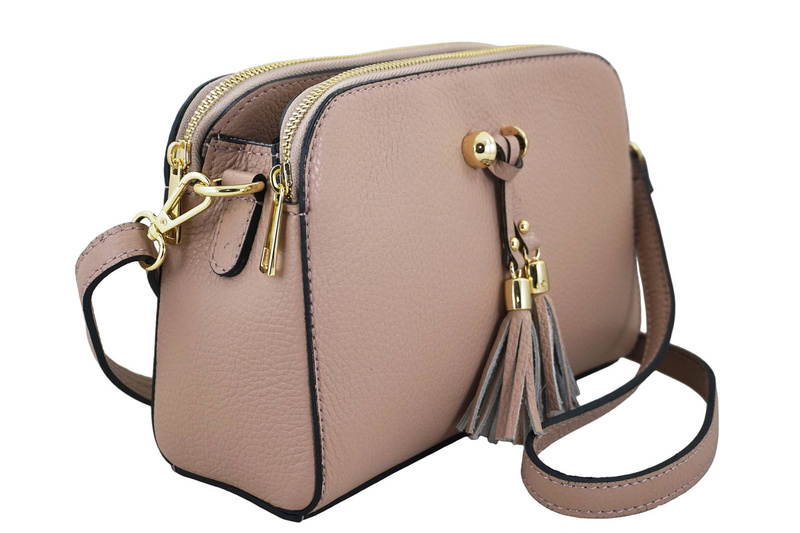 Listonoszka skórzana z kieszeniami - Różowy pudrowy