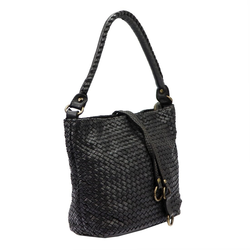 Pleciona damska torebka na ramię z kieszeniami ze skóry naturalnej VS