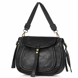 Mazzini Torebka classic saddle bag ze skóry naturalnej na ramie czarna