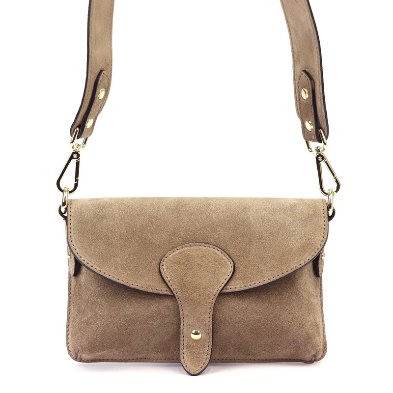 Vera Pelle damska listonoszka na ramię skóra naturalna torebka zamszowa