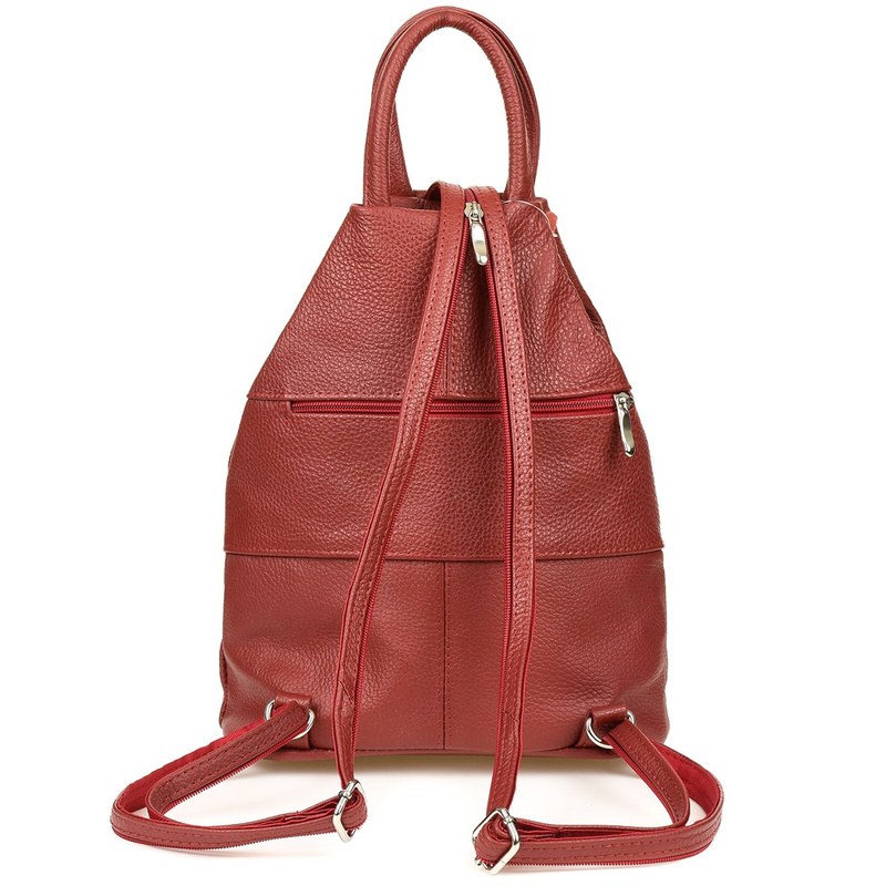 Plecak Damski Skórzany Trójkąt Pojemny Polski bordowy Q60