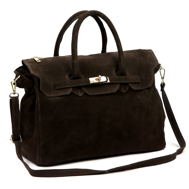 Camilla zamszowy kuferek skóra naturalna duża torebka na ramię kieszenie