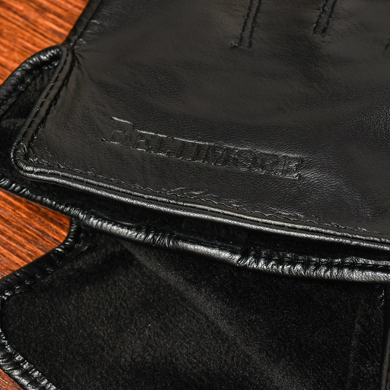 Czarne Rękawiczki skórzane męskie polar miś BELTIMORE K33 : Kolory - czarny