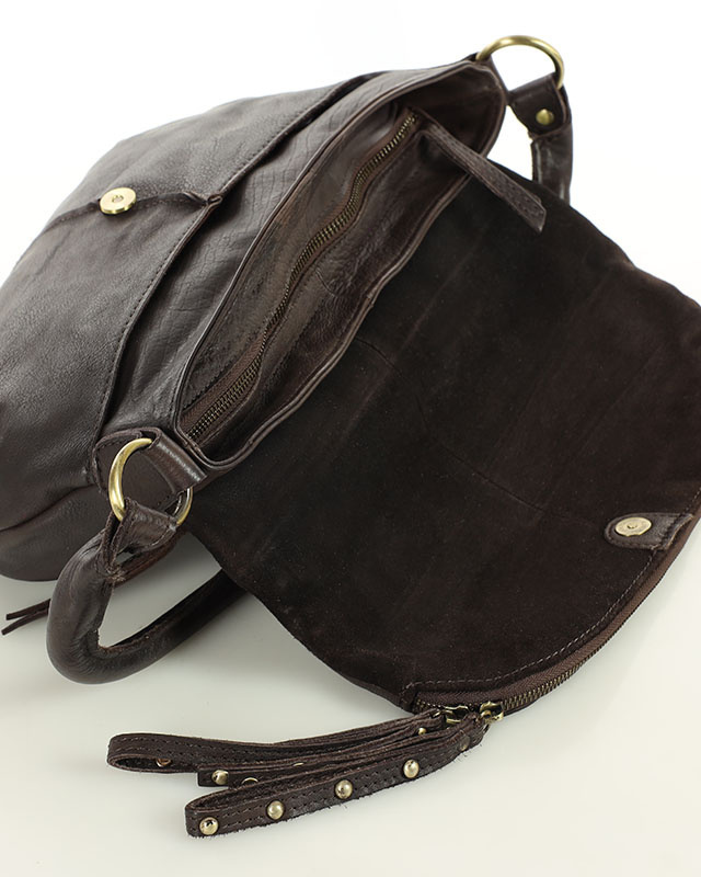 Torebka na ramię listonoszka duża skórzana - MARCO MAZZINI brąz czekolada