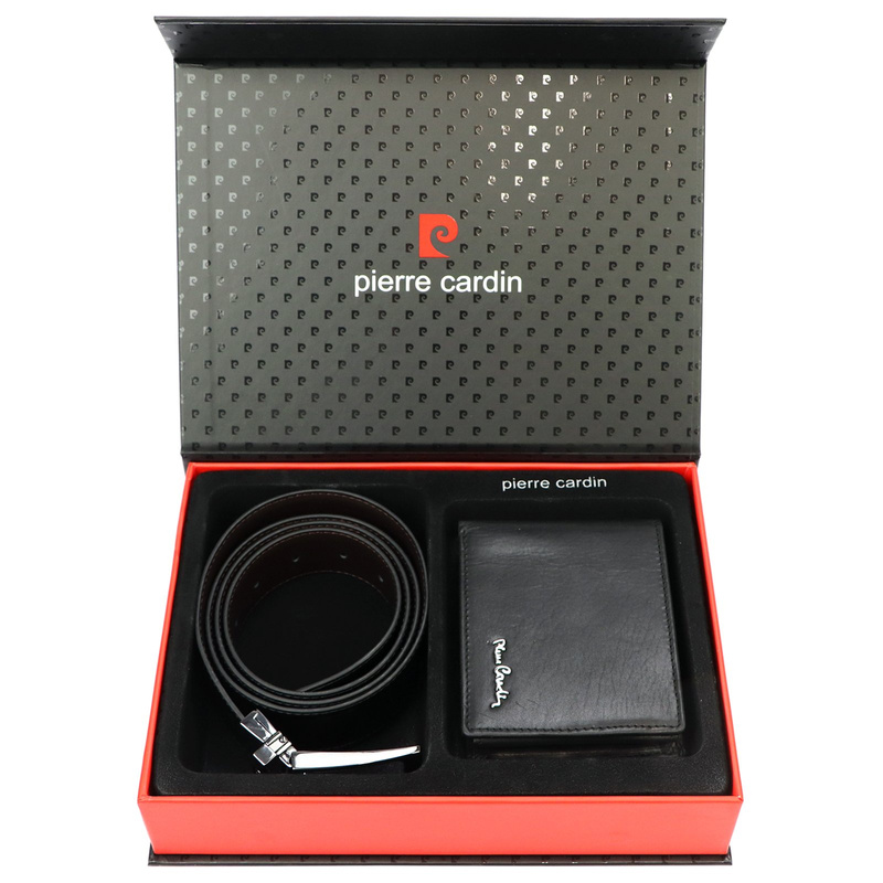 Pierre Cardin męski zestaw prezentowy skórzany portfel i pasek do spodni