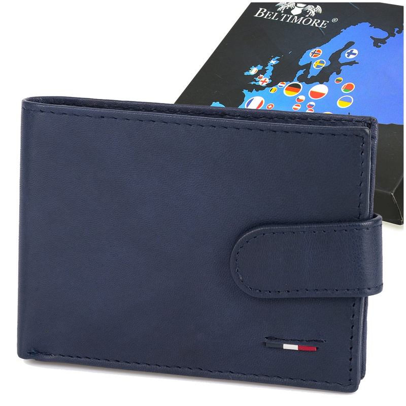 Portfel skórzany męski mały poziomy z flagą granatowy RFiD Beltimore D58