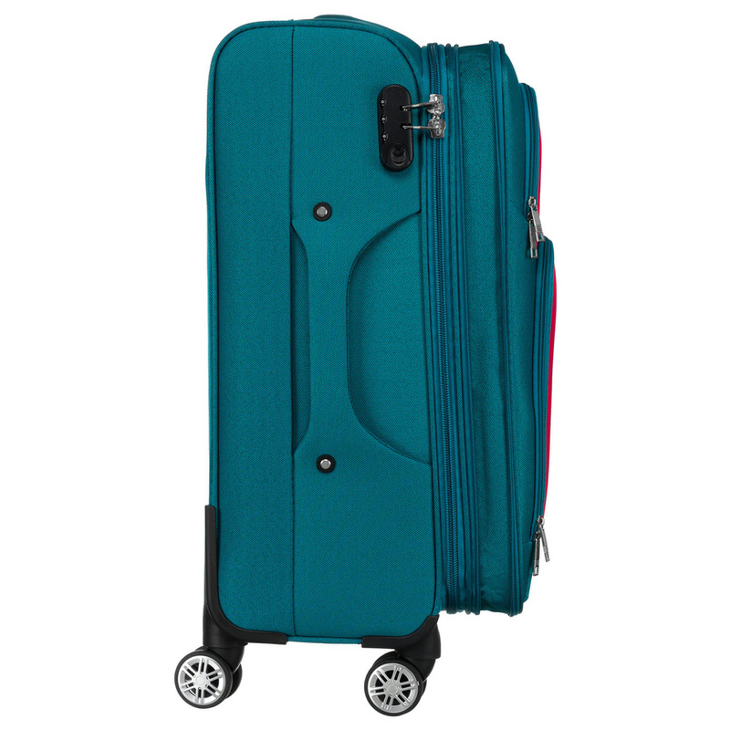 Duża walizka z praktycznej tkaniny poliestrowej w turkusowo-różowym - Peterson