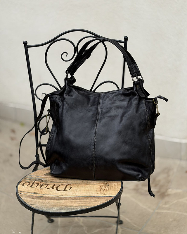 Torba skórzana wysokogatunkowa na ramię styl miejski shoulder leather bag - MARCO MAZZINI czarna