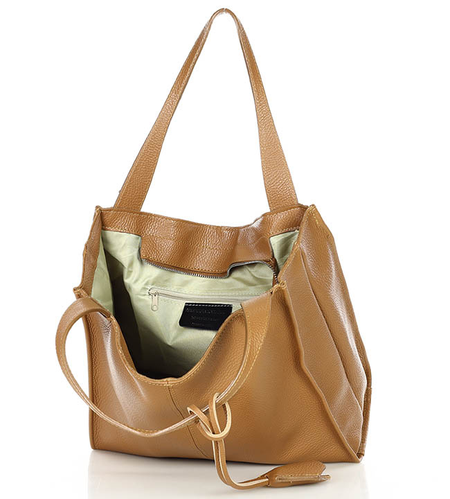 Modna torebka damska skórzany shopper bag - MARCO MAZZINI Portofino Max camel