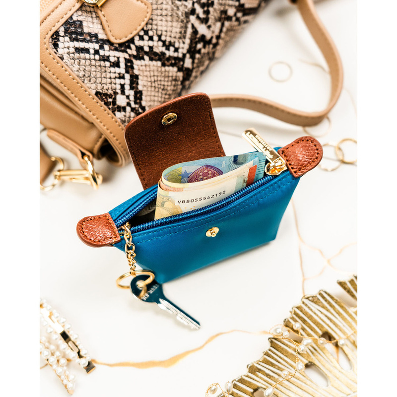 Etui na klucze wykonane z poliestru i skóry ekologicznej w turkusowym kolorze - Peterson