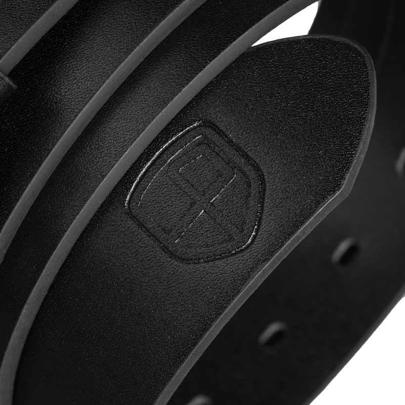 Elegancki pasek męski ze skóry ekologicznej w czarnym kolorze z tradycyjną klamrą - Peterson