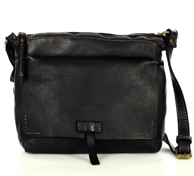 MARCO MAZZINI Torebka skórzana messenger retro bag czarny