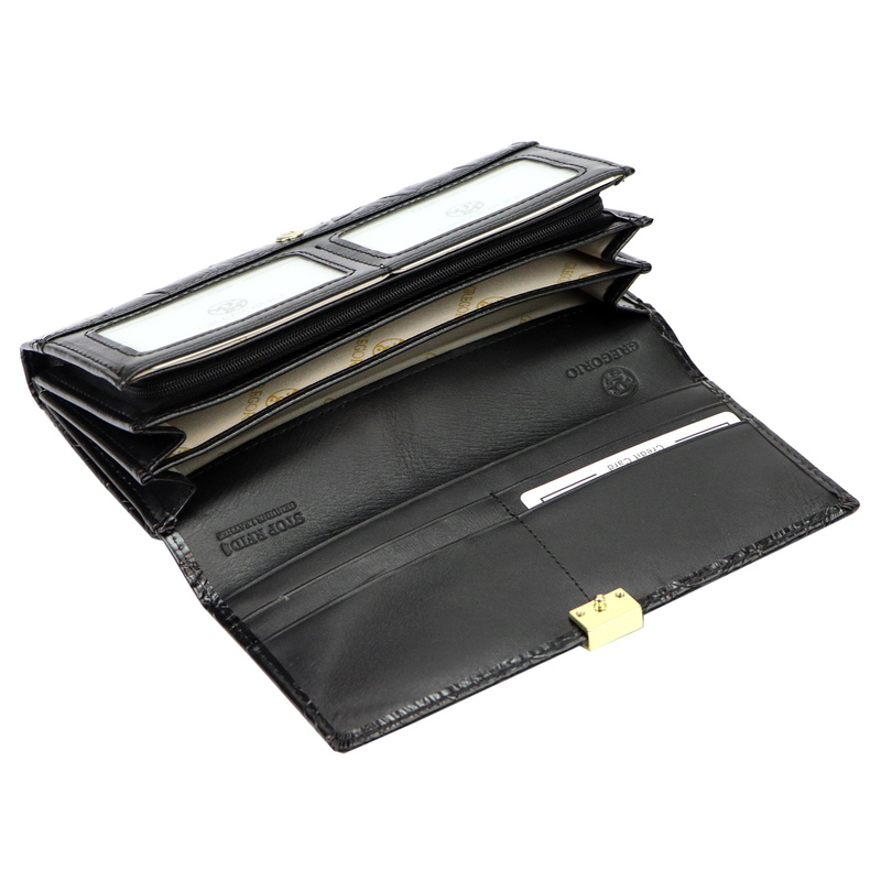 Gregorio podłużny damski portfel duży skóra naturalna kwiatowy wzór