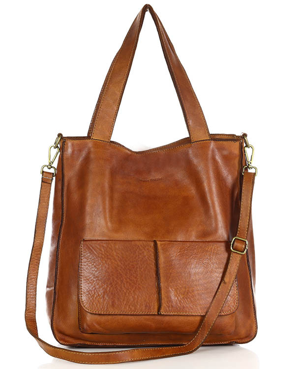 Torebka damska shopper A4 skóra naturalna - MARCO MAZZINI brąz camel