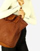 Torba damska pleciona shopper & shoulder leather bag - MARCO MAZZINI brąz karmel