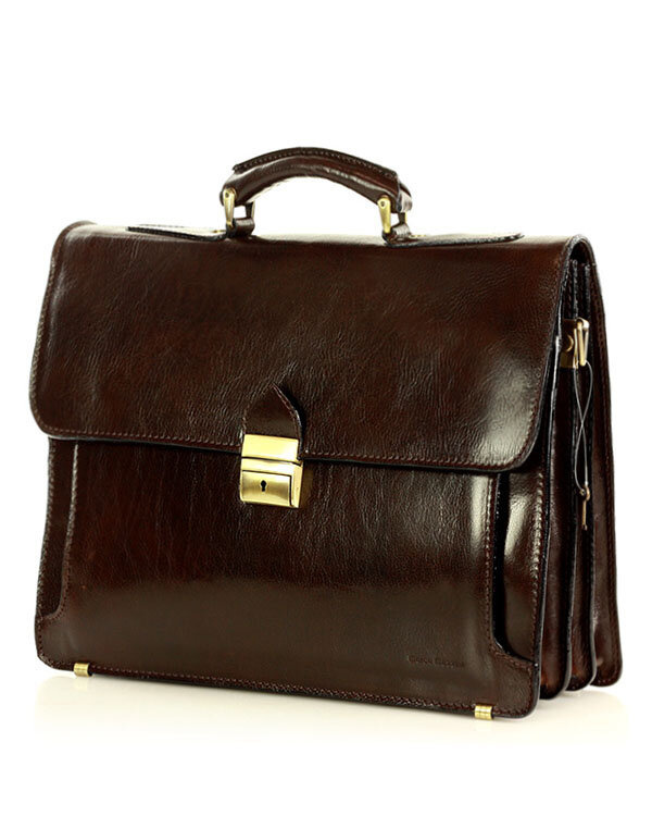 Teczka męska skórzana MARCO MAZZINI handmade - ROBERTO Classic ciemny brąz