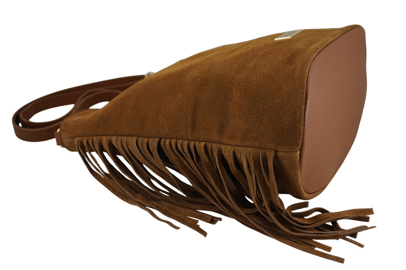 Zamszowa torebka boho z frędzlami - Brązowa jasna