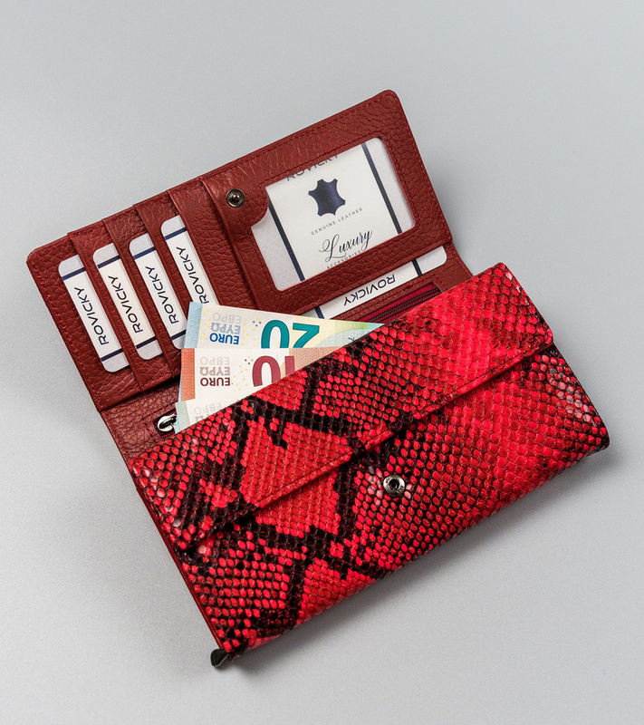 Podłużna portmonetka Stylowy damski portfel ze wzorem skóry węża Cavaldi