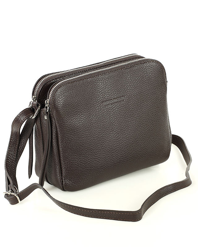 Torebka skórzana crossbody listonoszka dwie komory - MARCO MAZZINI ciemny brąz
