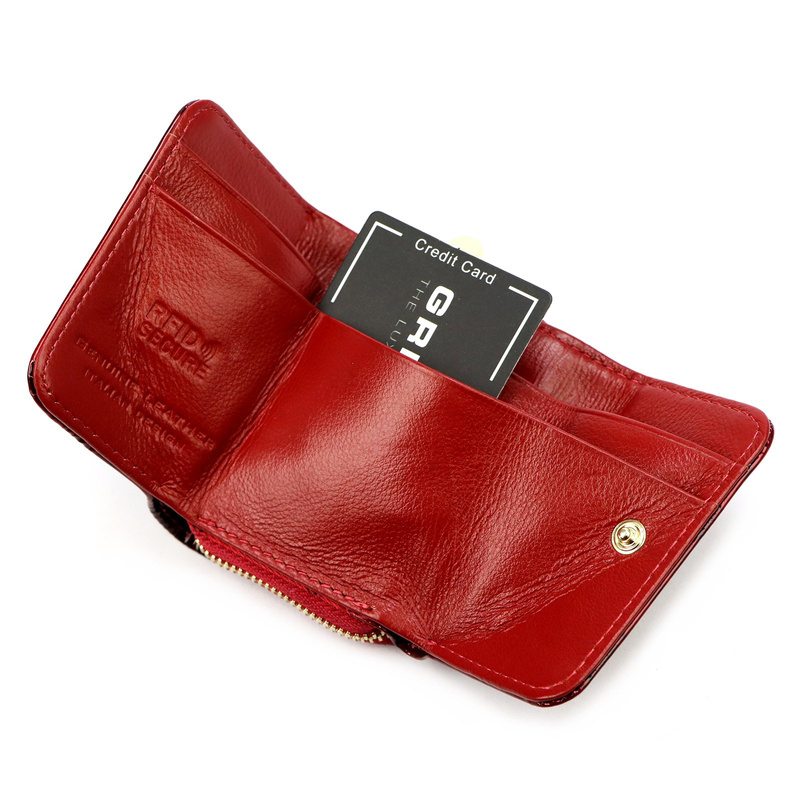 Gregorio mały portfel damski skóra naturalna lakierowana portmonetka motyle