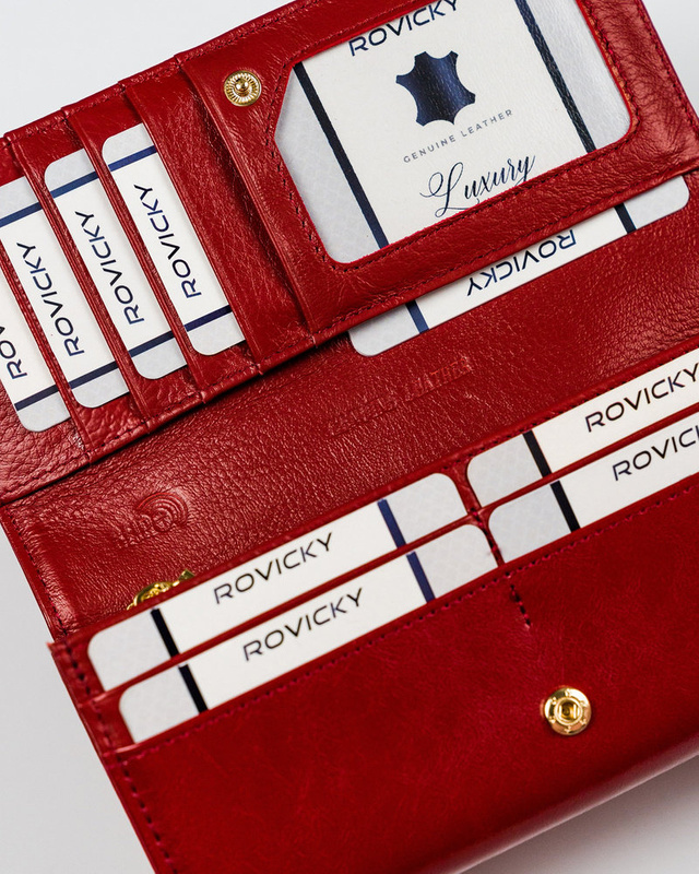 Skórzany damski portfel Rovicky 8802-BPRN RFID