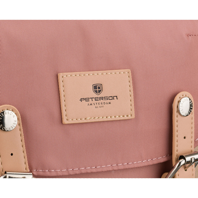 Różowo-szary plecak damski z poliestru i skóry ekologicznej, jednokomorowy - Peterson