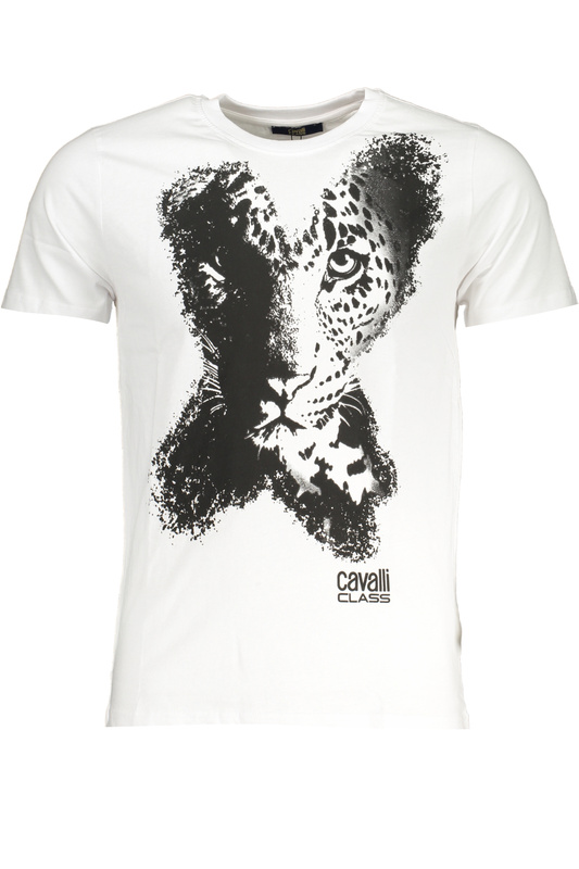 T-SHIRT M�SKI Z KR�TKIM R�KAWEM KLASY CAVALLI BIA�Y