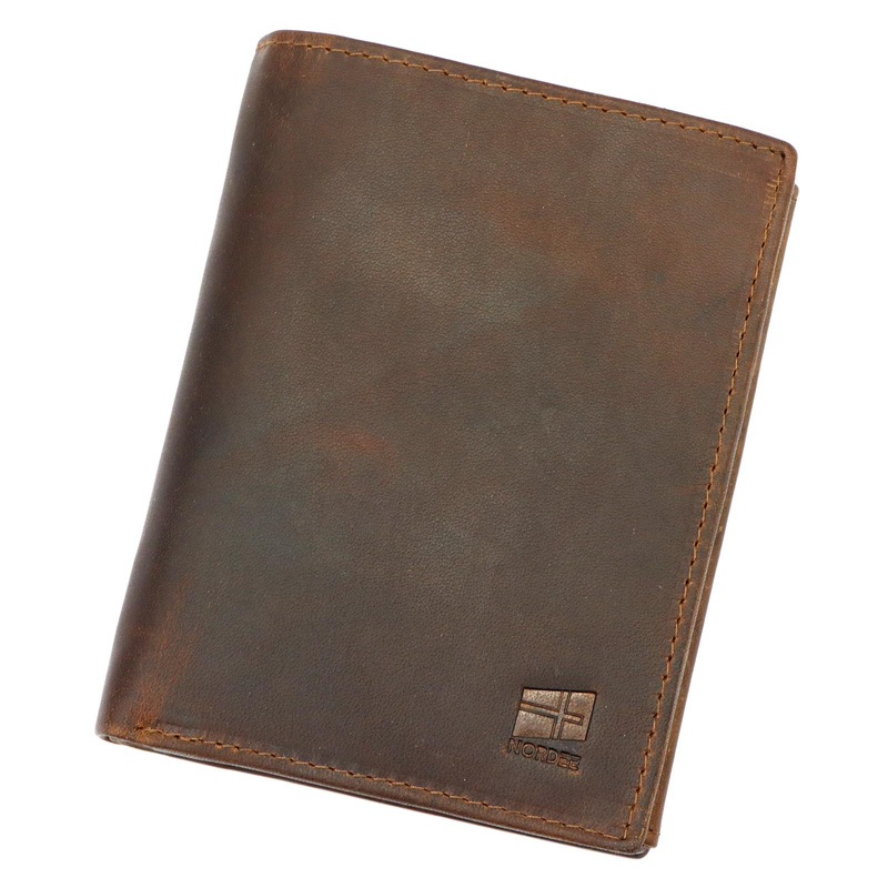 Rozbudowany pojemny pionowy składany skórzany męski portfel marki Nordee